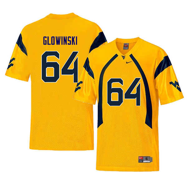 NCAA Men's Mark Glowinski West Virginia Mountaineers Yellow #64 Nike Stitched Football College Retro Authentic Jersey FU23B47YY